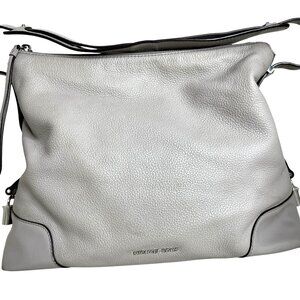 Michael Kors Gray Leather Hobo Bag With Adjustable Strap & Metal Feet